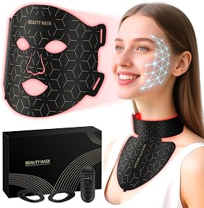 FDA-Cleared Red Light Therapy for Face & Neck, Rechargeable 7-in-1 LED with 850nm &